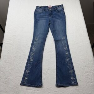 Squeeze Flare Jeans Girls Size 12 Blue Excellent Floral Embroidered Rhinestone